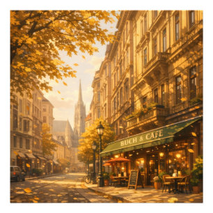 Herbst Buch & Café Straße Cozy Europäische Gasse  Fotodruck