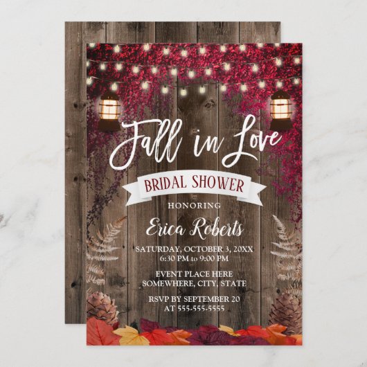 Herbst Burgund Blätter Lantern Fall Brautparty Einladung (Vorne/Hinten)