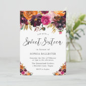 Herbst Burgund Blume fallen Süß 16 Party Einladung (Stehend Vorderseite)