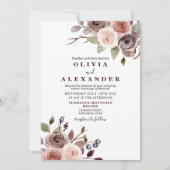 Herbst Burgund Blumen Hochzeit Einladung (Vorderseite)