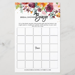Herbst Burgund Blush Bloral Brautparty Bingo