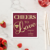 Herbst Burgund CHEERS zur LIEBE Gold Heart Wedding Serviette (Beispiel)