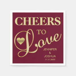 Herbst Burgund CHEERS zur LIEBE Gold Heart Wedding Serviette