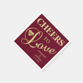Herbst Burgund CHEERS zur LIEBE Gold Heart Wedding Serviette (Ecke)