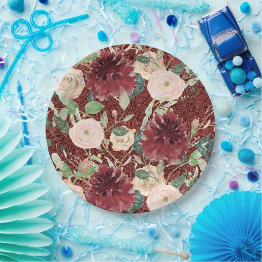 Herbst Burgund Chrysanthemum Blush Rosa Rose Pappteller (Party)