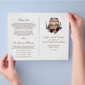 Herbst-Burgund-Flora-Wein-Barrel-Hochzeitsprogramm Flyer (Hand)