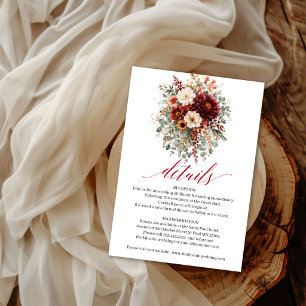 Herbst Burgund Floral Boho Grün Details Einsatz Begleitkarte