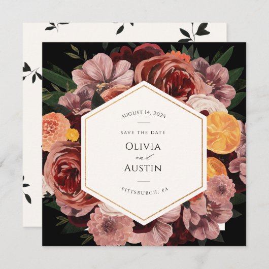 Herbst Burgund Floral Save the Date Einladung (Vorne/Hinten)