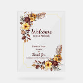 Herbst Burgund florale Rustikale Willkommen auf un Acrylschild (Vorderseite)