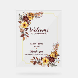 Herbst Burgund florale Rustikale Willkommen auf un Acrylschild