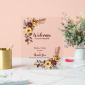 Herbst Burgund florale Rustikale Willkommen auf un Acrylschild (Hochzeit)