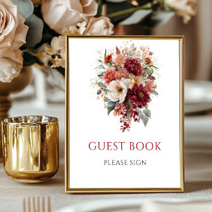 Herbst Burgund Florales Gästebuch Hochzeitstisch
