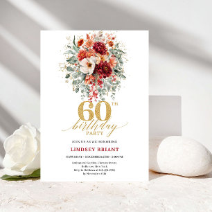Herbst-Burgund-Gold-Blumen-Einladung zum 60. Gebur Einladung