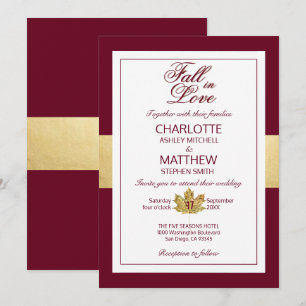 Herbst-Burgund-Gold-FALL in LIEBE-Hochzeit Einladung