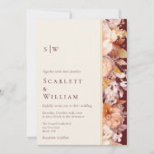 Herbst Burgund moderne Monogramm Hochzeit in einem Einladung (Vorderseite)