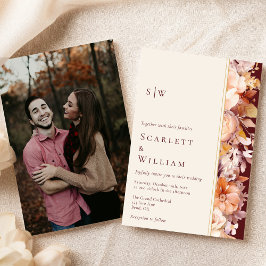 Herbst Burgund Modernes Monogramm Foto Hochzeit Einladung