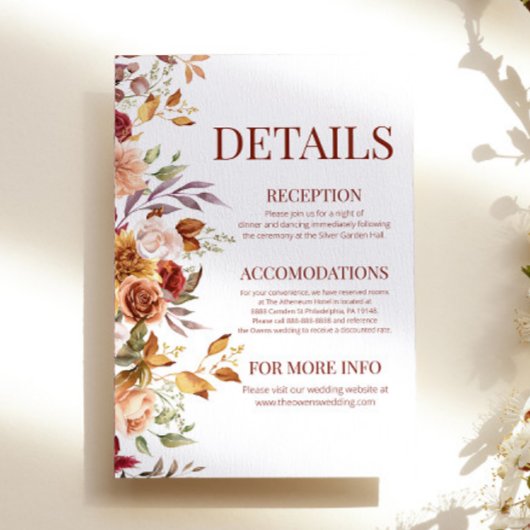 Herbst - Burgund Orange Blume Details Begleitkarte