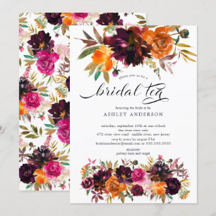 Herbst Burgund & Orange Blumenkohl Tee Einladung