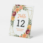 Herbst-Burgund-Orange-Blumenzettel-Tischnummer Sockelschild (Vorderseite)