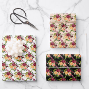 Herbst-Burgund und Orange Floral Geschenkpapier Set