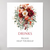 Herbst-Burgunder-Blumen-Getränke-Hochzeitstischpla Poster (Vorne)