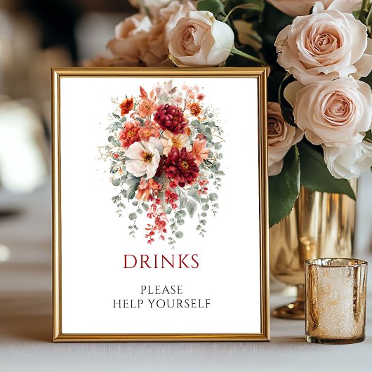 Herbst-Burgunder-Blumen-Getränke-Tischschild Poster