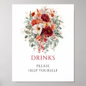 Herbst-Burgunder-Blumen-Getränke-Tischschild Poster (Vorne)