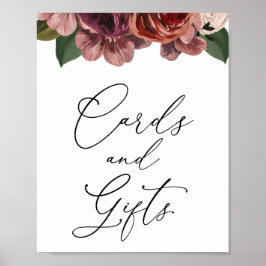 Herbst-Burgunder-Blumenkarten und Geschenkzeichen Poster