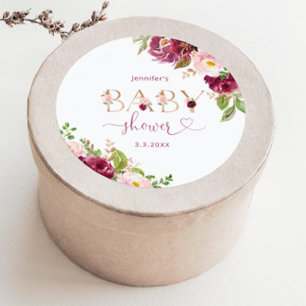 Herbst burgunder gold Blumen Baby Shower Runder Aufkleber