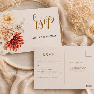 Herbst Burgunder Hochzeit RSVP Postkarte