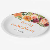 Herbst-Burgunder- und Orangen-Blumen-Brautdusche Pappteller (Schrägansicht)