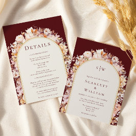 Herbst-Burgundy-Arch-Monogramm in einer Hochzeit Einladung
