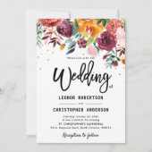 Herbst-Burgundy Blush Bloral Blossom Hochzeit Einladung (Vorderseite)