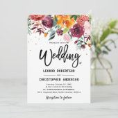 Herbst-Burgundy Blush Bloral Blossom Hochzeit Einladung (Stehend Vorderseite)