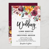 Herbst-Burgundy Blush Bloral Blossom Hochzeit Einladung (Vorne/Hinten)