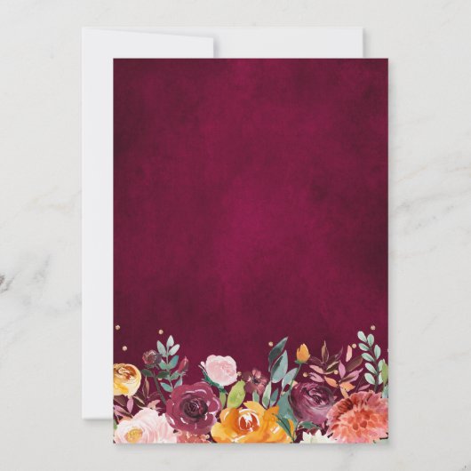 Herbst-Burgundy Blush Bloral Blossom Hochzeit Einladung (Rückseite)