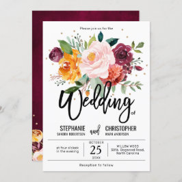 Herbst-Burgundy Blush Bloral Blossom Hochzeit Einladung