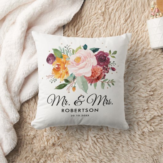 Herbst-Burgundy Blush Bloral Blossom Hochzeit Kissen (Decke)