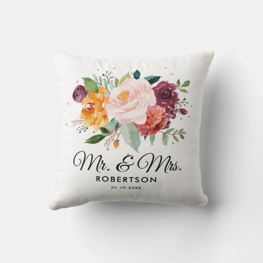 Herbst-Burgundy Blush Bloral Blossom Hochzeit Kissen (Rückseite)