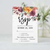 Herbst-Burgundy Blush Bloral Blossom Hochzeit RSVP Karte (Stehend Vorderseite)