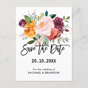 Herbst Burgundy Blush Bloral Blossom Save the Date Postkarte