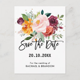 Herbst Burgundy Blush Bloral Blossom Save the Date Postkarte