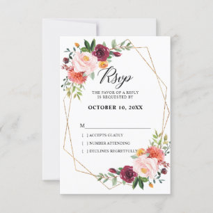 Herbst Burgundy Blush Bloral geometrische Hochzeit RSVP Karte