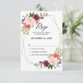 Herbst Burgundy Blush Bloral geometrische Hochzeit RSVP Karte (Stehend Vorderseite)