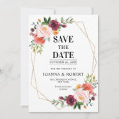 Herbst Burgundy Blush Bloral geometrische Hochzeit Save The Date (Vorderseite)