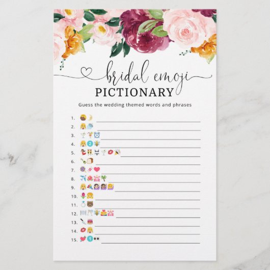 Herbst burgundy Brautparty Emoji pickgame (Vorderseite)