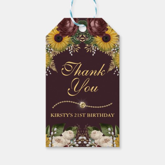 Herbst-Burgundy-Fall-Blume Blätter Geburtstag Geschenkanhänger (Vorderseite)