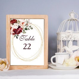 Herbst-Burgundy-Floral-Gold-Hochzeit Tischnummer