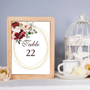 Herbst-Burgundy-Floral-Gold-Hochzeit Tischnummer