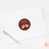 Herbst Burgundy Gold Maple Leaf Hochzeit Runder Aufkleber (Umschlag)